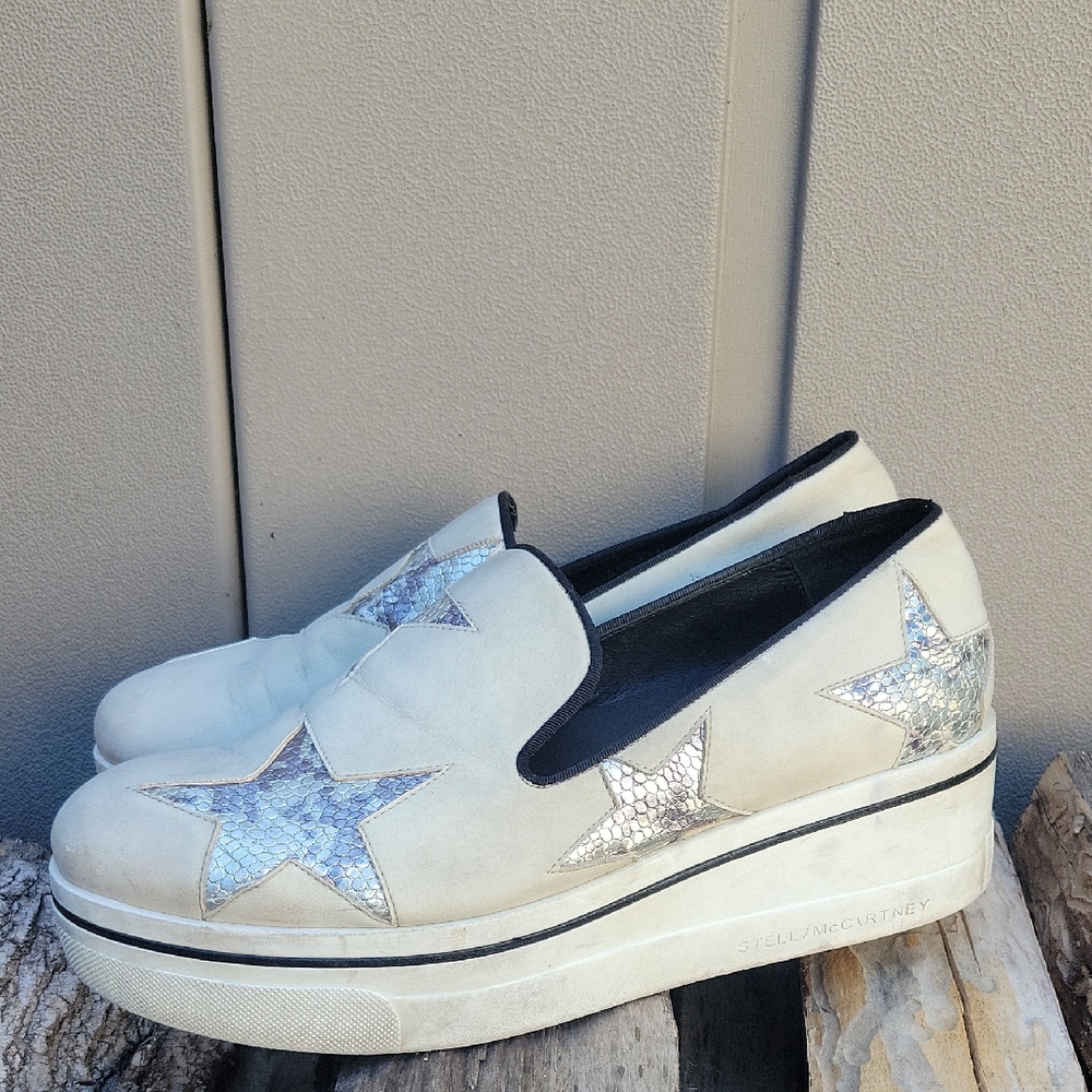 Stella McCartney Cream Platform Shoes with Silver Stars